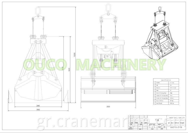 Ouco Radio Wireless Remote Grab ISO Standard 12/13 CBM Clamshell Grab Bucket